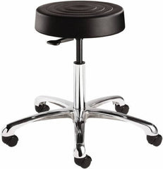 Bevco - 14 Inch Wide x 14-1/2 Inch Deep x 22-1/2 Inch High, Polished Aluminum Base, Adjustable Height Swivel Stool - Polyurethane Seat, Black - Industrial Tool & Supply