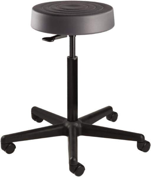 Bevco - 14 Inch Wide x 14-1/2 Inch Deep x 34 Inch High, Reinforced Black Nylon Base, Adjustable Height Swivel Stool - Polyurethane Seat, Graphite - Industrial Tool & Supply