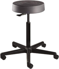Bevco - 14 Inch Wide x 14-1/2 Inch Deep x 34 Inch High, Reinforced Black Nylon Base, Adjustable Height Swivel Stool - Polyurethane Seat, Graphite - Industrial Tool & Supply