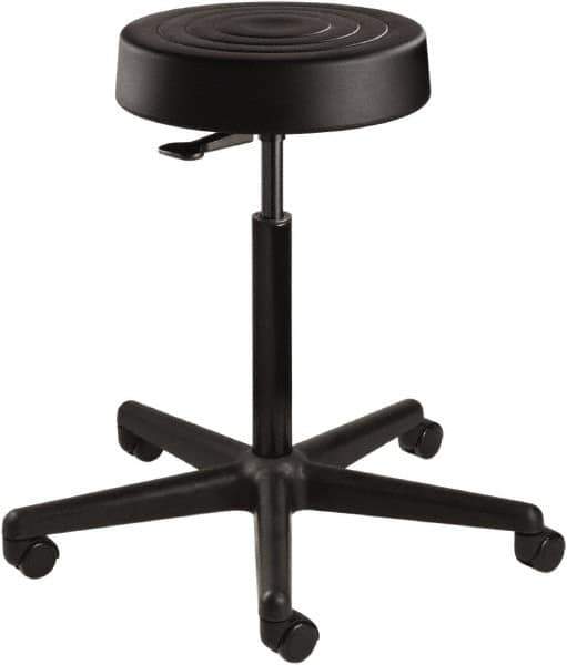 Bevco - 14 Inch Wide x 14-1/2 Inch Deep x 34 Inch High, Reinforced Black Nylon Base, Adjustable Height Swivel Stool - Polyurethane Seat, Black - Industrial Tool & Supply