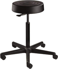Bevco - 14 Inch Wide x 14-1/2 Inch Deep x 34 Inch High, Reinforced Black Nylon Base, Adjustable Height Swivel Stool - Polyurethane Seat, Black - Industrial Tool & Supply