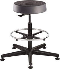 Bevco - 14 Inch Wide x 14-1/2 Inch Deep x 28-1/4 Inch High, Reinforced Black Nylon Base, Adjustable Height Swivel Stool - Polyurethane Seat, Graphite - Industrial Tool & Supply