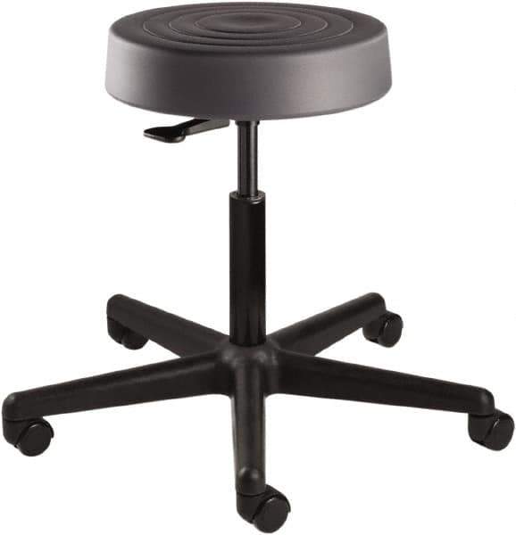 Bevco - 14 Inch Wide x 14-1/2 Inch Deep x 22-1/2 Inch High, Reinforced Black Nylon Base, Adjustable Height Swivel Stool - Polyurethane Seat, Graphite - Industrial Tool & Supply