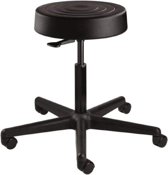 Bevco - 14 Inch Wide x 14-1/2 Inch Deep x 22-1/2 Inch High, Reinforced Black Nylon Base, Adjustable Height Swivel Stool - Polyurethane Seat, Black - Industrial Tool & Supply
