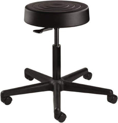 Bevco - 14 Inch Wide x 14-1/2 Inch Deep x 22-1/2 Inch High, Reinforced Black Nylon Base, Adjustable Height Swivel Stool - Polyurethane Seat, Black - Industrial Tool & Supply