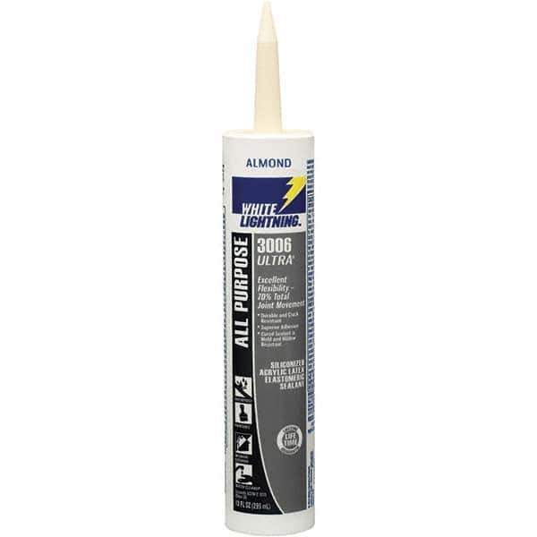 White Lightning - 10 oz Tube Almond Acrylic Latex & Silicone Joint Sealant - -30 to 180°F Operating Temp, 10 min Tack Free Dry Time, 5 to 7 Days Full Cure Time - Industrial Tool & Supply
