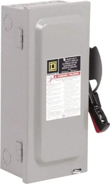 Square D - 30 Amp, 600 VAC, 3 Pole Nonfused Safety Switch - NEMA 1, 1 & 3 Phase, 10 hp at 600 VAC (Single Phase), 30 hp at 600 VAC (Triple Phase) - Industrial Tool & Supply