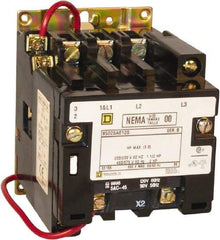 Square D - 3 Pole, 110 Coil VAC at 50 Hz and 120 Coil VAC at 60 Hz, 9 Amp NEMA Contactor - Open Enclosure, 50 Hz at 110 VAC and 60 Hz at 120 VAC - Industrial Tool & Supply