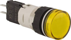Schneider Electric - 48-120 VAC/VDC Yellow Lens LED Pilot Light - Round Lens, Quick Connect Connector, 18mm Wide, Vibration Resistant - Industrial Tool & Supply