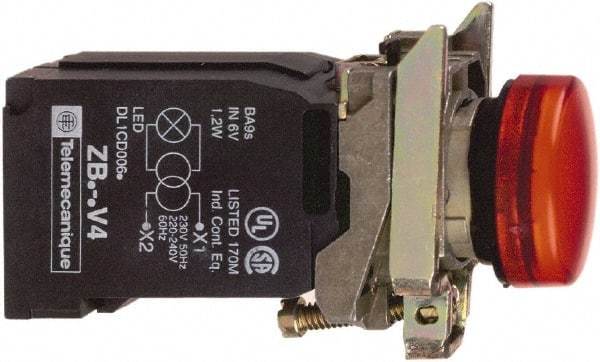 Schneider Electric - 110-120 VAC at 50/60 Hz Red Lens Incandescent Pilot Light - Round Lens, Screw Clamp Connector, 30mm Wide, Vibration Resistant, Water Resistant - Industrial Tool & Supply
