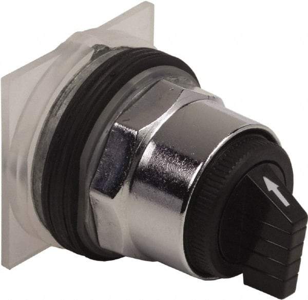 Schneider Electric - 1.18 Inch Mount Hole, 3 Position, Knob and Pushbutton Operated, Selector Switch Only - Black, Momentary (MO), without Contact Blocks, Weatherproof and Dust and Oil Resistant - Industrial Tool & Supply