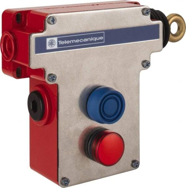 Telemecanique Sensors - 10 Amp, 2NO/2NC Configuration, Rope Operated Limit Switch - Pushbutton Reset, Rope Pull, Pilot Light Indicator, 300 VAC - Industrial Tool & Supply