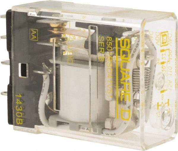 Square D - Electromechanical Plug-in General Purpose Relay - 12 Amp at 240 VAC, SPDT, 12 VDC - Industrial Tool & Supply