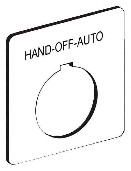 Schneider Electric - Square, Aluminum Legend Plate - Hand-Off-Auto - White Background, Black Letters, 30mm Hole Diameter, 57 Inch Square - Industrial Tool & Supply
