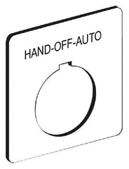 Schneider Electric - Square, Aluminum Legend Plate - Hand-Off-Auto - White Background, Black Letters, 30mm Hole Diameter, 57 Inch Square - Industrial Tool & Supply
