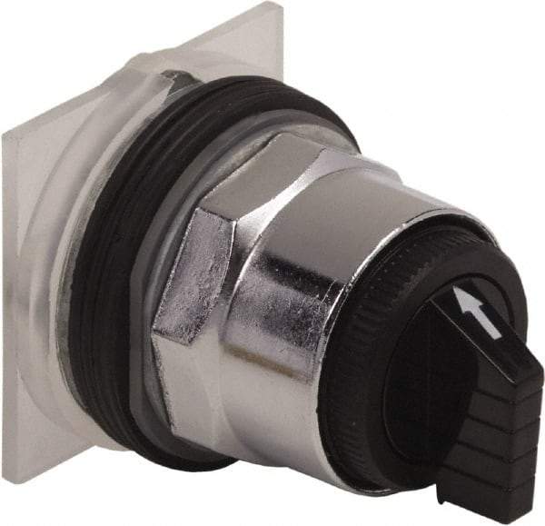 Schneider Electric - 1.18 Inch Mount Hole, 3 Position, Knob and Pushbutton Operated, Selector Switch Only - Black, Momentary (MO), without Contact Blocks, Weatherproof and Dust and Oil Resistant - Industrial Tool & Supply