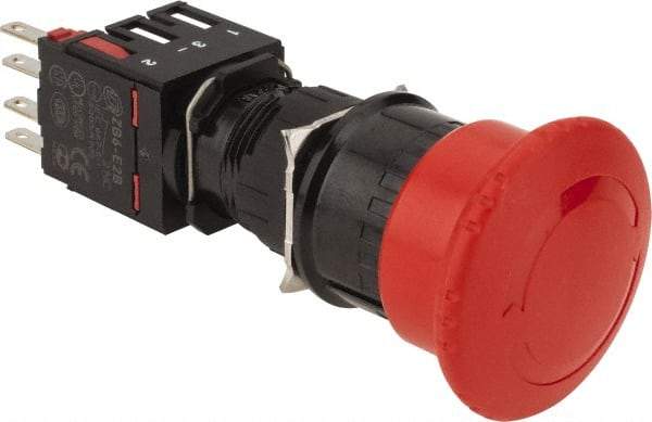 Schneider Electric - 16mm Mount Hole, Extended Mushroom Head, Pushbutton Switch with Contact Block - Round, Red Pushbutton, Maintained (MA), Momentary (MO) - Industrial Tool & Supply