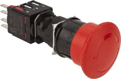 Schneider Electric - 16mm Mount Hole, Extended Mushroom Head, Pushbutton Switch with Contact Block - Round, Red Pushbutton, Maintained (MA), Momentary (MO) - Industrial Tool & Supply
