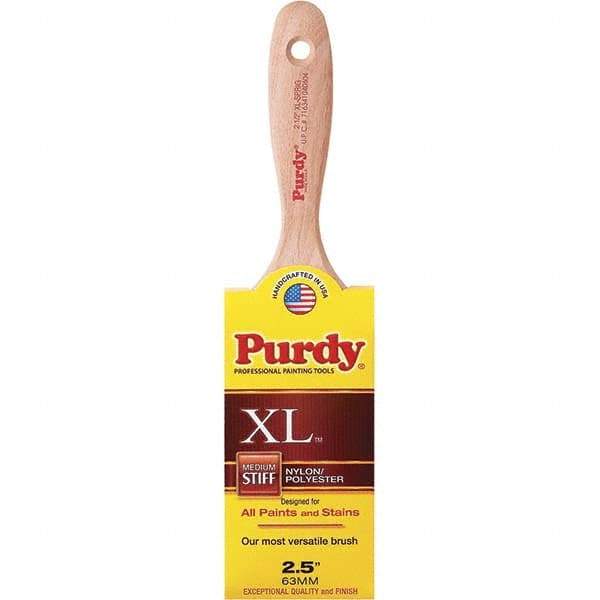 Purdy - 2-1/2" Flat Synthetic Trim Brush - 2-15/16" Bristle Length, 3-3/16" Wood Beavertail Handle - Industrial Tool & Supply