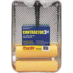 Purdy - 18" Long, 3/8" Nap, Mini Roller Kit - 9" Wide, Metal Frame, Includes Paint Tray, Roller Cover & Frame - Industrial Tool & Supply