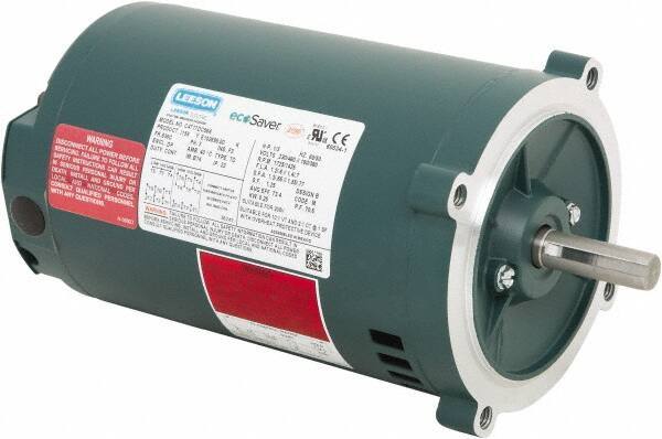 Leeson - 1/3 Max hp, 1,800 Max RPM, Premium Efficient Electric AC DC Motor - 230/460 V Input, Three Phase, S56C Frame, C-Face Mount, ODP Enclosure - Industrial Tool & Supply