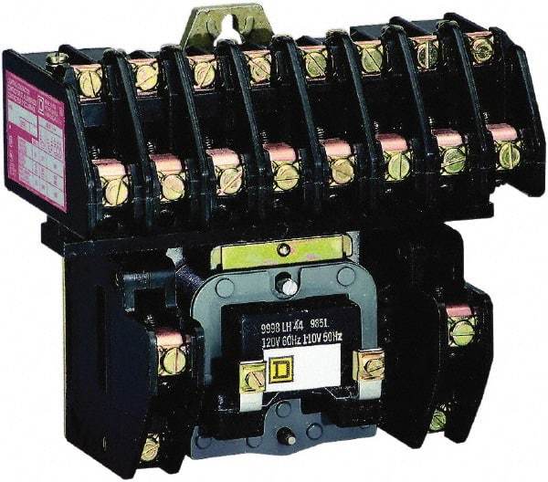 Square D - No Enclosure, 10 Pole, Electrically Held Lighting Contactor - 20 A (Tungsten), 30 A (Fluorescent), 277 VAC at 60 Hz, 10NO Contact Configuration - Industrial Tool & Supply