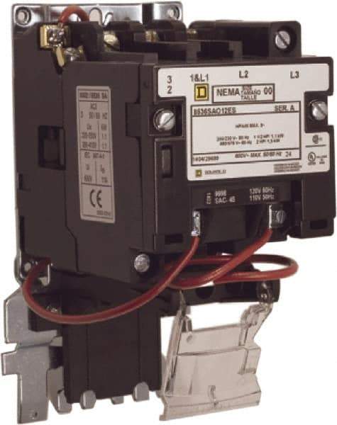 Square D - 110 Coil VAC at 50 Hz, 120 Coil VAC at 60 Hz, 9 Amp, Nonreversible Open Enclosure NEMA Motor Starter - 2 hp at 1 Phase - Industrial Tool & Supply