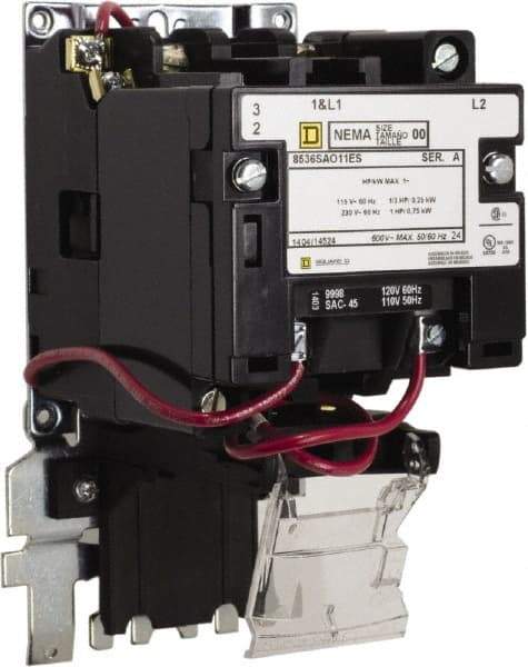 Square D - 110 Coil VAC at 50 Hz, 120 Coil VAC at 60 Hz, 9 Amp, Nonreversible Open Enclosure NEMA Motor Starter - 1/3 hp at 1 Phase - Industrial Tool & Supply