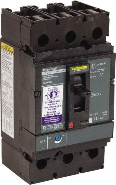 Square D - 200 Amp, 600 VAC, 3 Pole, Panel Mount Molded Case Circuit Breaker - Thermal Magnetic Trip, Multiple Breaking Capacity Ratings, 87.4mm Deep x 191mm High x 104.7mm Wide - Industrial Tool & Supply