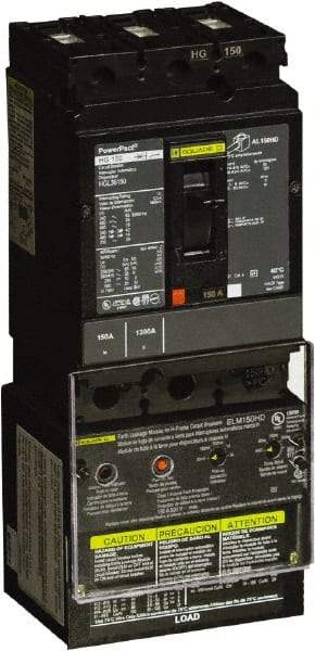 Square D - 150 Amp, 250 VDC, 600 VAC, 3 Pole, Panel Mount Molded Case Circuit Breaker - Thermal Magnetic Trip, Multiple Breaking Capacity Ratings, 14-3/0 AWG - Industrial Tool & Supply