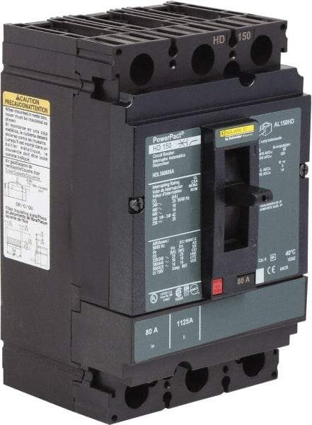 Square D - 150 Amp, 250 VDC, 600 VAC, 3 Pole, Panel Mount Molded Case Circuit Breaker - Thermal Magnetic Trip, 14-3/0 AWG, 87.4mm Deep x 162.6mm High x 104.7mm Wide - Industrial Tool & Supply