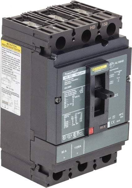 Square D - 150 Amp, 250 VDC, 600 VAC, 3 Pole, Panel Mount Molded Case Circuit Breaker - Thermal Magnetic Trip, Multiple Breaking Capacity Ratings, 14-3/0 AWG - Industrial Tool & Supply