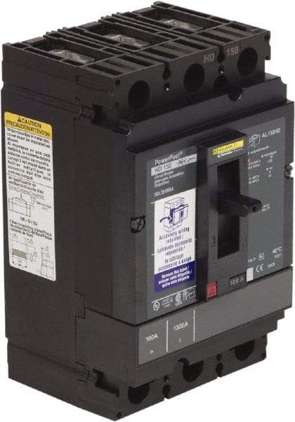Square D - 100 Amp, 250 VDC, 600 VAC, 3 Pole, Panel Mount Molded Case Circuit Breaker - Thermal Magnetic Trip, 14 kA at 600 VAC Breaking Capacity, 14-3/0 AWG, 110.8mm Deep x 162.6mm High x 104.7mm Wide - Industrial Tool & Supply
