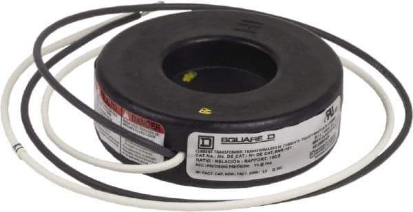 Square D - 100 Amp AC Input, 5 Amp AC Output, Panel Meter Current Transformer - Flying Lead Terminal, For Use with Ammeter, Solid State Transducer - Industrial Tool & Supply