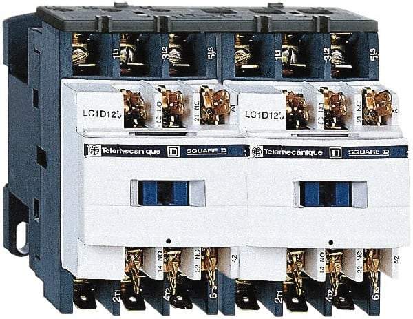 Schneider Electric - 3 Pole, 24 Coil VAC at 50/60 Hz, 9 Amp at 440 VAC, Reversible IEC Contactor - 1 Phase hp: 0.5 at 115 VAC, 1 at 230/240 VAC, 3 Phase hp: 2 at 200/208 VAC, 2 at 230/240 VAC, 5 at 460/480 VAC, 7.5 at 575/600 VAC - Industrial Tool & Supply
