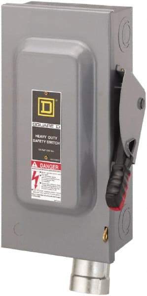 Square D - 60 Amp, 600 VAC, 3 Pole Fused Safety Switch - NEMA 1, 50 hp at 600 VAC (Triple Phase) - Industrial Tool & Supply