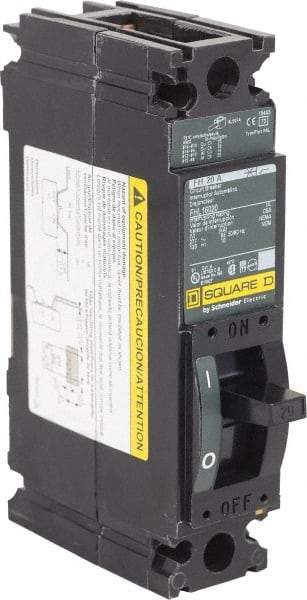 Square D - 20 Amp, 277 VAC, 1 Pole, Individually Mounted Molded Case Circuit Breaker - Thermal Magnetic Trip, 25 kA at 277 VAC Breaking Capacity, 12-4 (Aluminum), 14-4 (Copper) AWG, 4.13 Inch Deep x 6 Inch High x 1-1/2 Inch Wide - Industrial Tool & Supply
