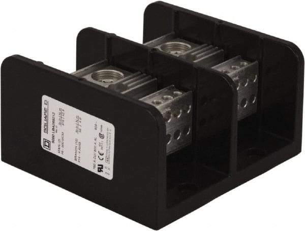 Square D - 2 Poles, 620 (Aluminium), 760 (Copper) Amp, Phenolic Power Distribution Block - 600 VAC, 2 Primary Connection - Industrial Tool & Supply