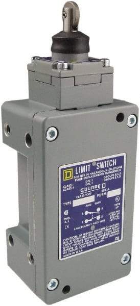 Square D - DPDT, 2NC/2NO, 600 Volt Screw Terminal, Roller Plunger Actuator, General Purpose Limit Switch - 1, 2, 4, 6, 12, 13, 6P NEMA Rating, IP67 IPR Rating - Industrial Tool & Supply