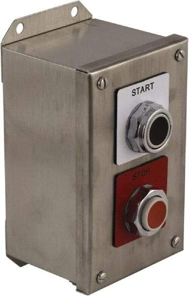 Schneider Electric - 2 Operator, Projecting Pushbutton Control Station - Start, Stop (Legend), Momentary Switch, 1NO/2NC Contact, NEMA 13, 3, 4 - Industrial Tool & Supply