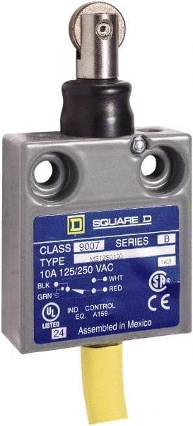 Square D - SPDT, NC/NO, 240 VAC, Prewired Terminal, Roller Plunger Actuator, General Purpose Limit Switch - 1, 2, 4, 6, 6P NEMA Rating, IP67 IPR Rating, 80 Ounce Operating Force - Industrial Tool & Supply