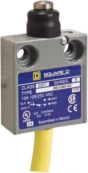 Square D - SPDT, NC/NO, 240 VAC, Prewired Terminal, Plunger Actuator, General Purpose Limit Switch - 1, 2, 4, 6, 6P NEMA Rating, IP67 IPR Rating, 80 Ounce Operating Force - Industrial Tool & Supply