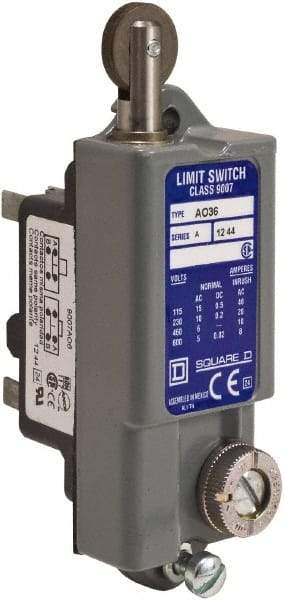 Square D - SPDT, NC/NO, 600 VAC, Screw Terminal, Roller Plunger Actuator, General Purpose Limit Switch - 1 NEMA Rating, IP20 IPR Rating - Industrial Tool & Supply