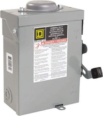 Square D - 30 Amp, 240 VAC, 2 Pole Nonfused Safety Switch - NEMA 3R, 1 & 3 Phase, 10 hp at 240 VAC (Single Phase), 15 hp at 240 VAC (Triple Phase) - Industrial Tool & Supply