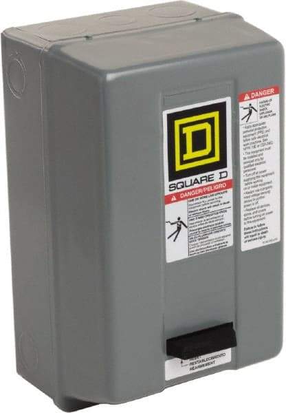 Square D - 220 Coil VAC at 50 Hz, 240 Coil VAC at 60 Hz, 27 Amp, NEMA Size 1, Nonreversible Enclosed Enclosure NEMA Motor Starter - 3 hp at 1 Phase, 1 Enclosure Rating - Industrial Tool & Supply