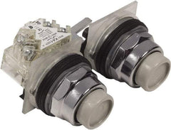 Schneider Electric - 30mm Mount Hole, Extended Straight, Pushbutton Switch with Contact Block - Multicolored Pushbutton, Maintained (MA) - Industrial Tool & Supply