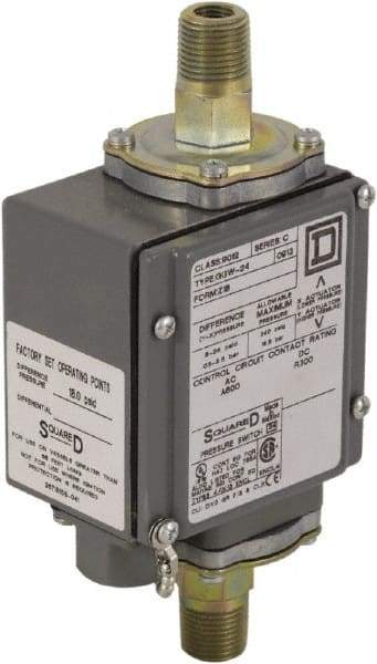 Square D - 4, 13 and 4X NEMA Rated, DPDT, 175 psi, Electromechanical Pressure and Level Switch - Adjustable Pressure, 120 VAC at 6 Amp, 125 VDC at 0.22 Amp, 240 VAC at 3 Amp, 250 VDC at 0.11 Amp, 1/4 Inch Connector, Screw Terminal, For Use with 9012G - Industrial Tool & Supply