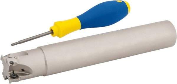 Iscar - 1-1/4" Cut Diam, 0.315" Max Depth of Cut, 1-1/4" Shank Diam, 7.87" OAL, Indexable Square Shoulder Helical End Mill - HM390 TPKT 1003 Inserts, Cylindrical Shank, 90° Lead Angle, Through Coolant, Series HeliIQMill - Industrial Tool & Supply