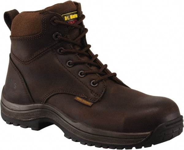 Dr. Martens - Men's Size 7 Medium Width Composite Work Boot - Brown, Leather Upper, Rubber Outsole, 7" High, Dielectric, Hot Weather, Non-Slip - Industrial Tool & Supply