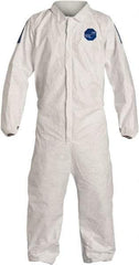 Dupont - Size XL Film Laminate General Purpose Coveralls - White/Blue, Zipper Closure, Elastic Cuffs, Elastic Ankles, Serged Seams, Hazard Level D & C - Industrial Tool & Supply